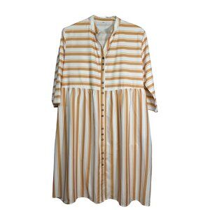 Womens Spring Autumn 3/4 Sleeves Oversized Loose Swing Shirt Dress V-neck Button